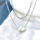 Heart-shaped Accessory With White Pearl+With Chain Double Chain Necklace