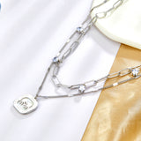 Double Palm White Shell Accessories + Chain With 4 Drill Double Chain Necklace