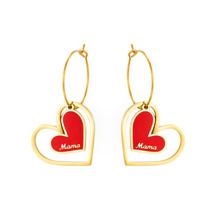 Big And Small Heart-shaped Mama Red Drop Oil Earrings