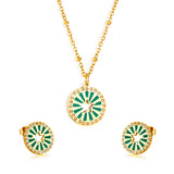 Center of the Circle Star-shaped Green Drop Oil With Diamond Jewelry Set