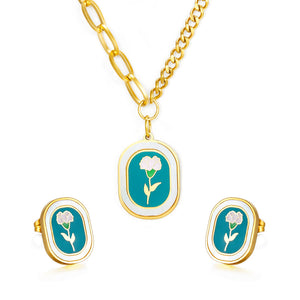 Fashion Carnation Dark Green Drop Oil Jewelry Set