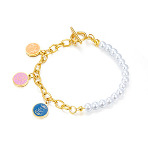 Three Mixed Color Round Accessories Half Pearl Soft Bracelet