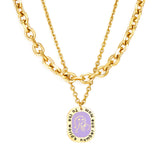 Oval Accessory With Purple Mother-baby Double Chain Necklace