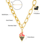 Ice Cream Cone Mixed Color With Black Heart-shaped Necklace