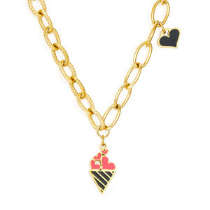 Ice Cream Cone Mixed Color With Black Heart-shaped Necklace