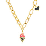 Ice Cream Cone Mixed Color With Black Heart-shaped Necklace