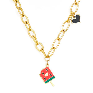 Popsicle Mixed Color With Black Heart-shaped Necklace