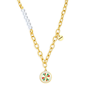 Round Accessories With Mixed Color Drop Oil With Diamond+Round Accessories+White Pearl Necklace