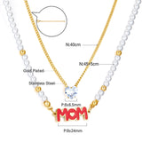 Chaîne de perles blanches MOM, accessoires avec lettres rouges + collier Double chaîne en diamant cœur blanc