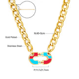 Stainless Steel Oblong Mixed Color ECG Necklace