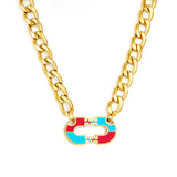 Stainless Steel Oblong Mixed Color ECG Necklace