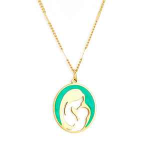 Collier accessoire mode vert mère et bébé en acier inoxydable