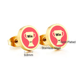 Stainless Steel Trophy Rose Red Cut Stud Earrings