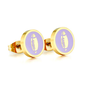 Aretes Rugby De Corte Púrpura Chapados En Oro De 18k