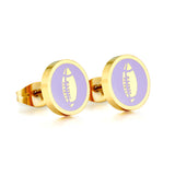 18k Gold Plated Rugby Purple Cut Stud Earrings