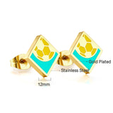 Square Football Mixed Color Cut Stud Earrings