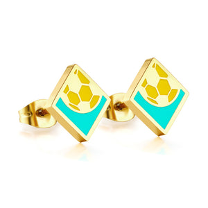 Square Football Mixed Color Cut Stud Earrings