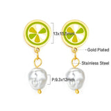 Boucles D'oreilles Citron Couleur Mixte Avec Perles Exotiques Blanches