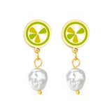 Boucles D'oreilles Citron Couleur Mixte Avec Perles Exotiques Blanches