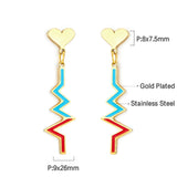 Stainless Steel Heart-shaped with ECG Mixed Color Earrings