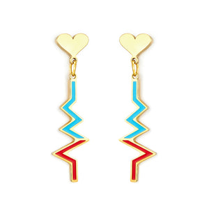 Pendientes de acero inoxidable en forma de corazón con ECG de colores mixtos