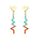 Pendientes de acero inoxidable en forma de corazón con ECG de colores mixtos