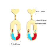 Boucles d'oreilles en forme de coeur avec creux ovale avec ECG de couleurs mélangées