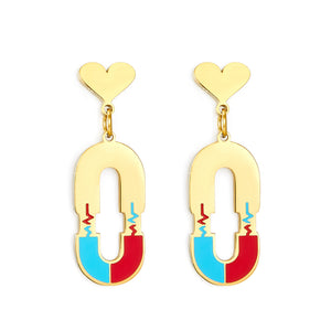 Heart-shaped With Oval Hollow With ECG Mixed Color Earrings