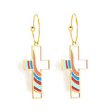 Circle with Cross Hollow Color Bar Mixed Color Earrings