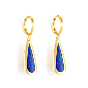 Circle with Water Drops Flash Sand Dark Blue Earrings