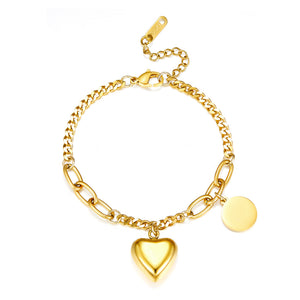 Pulsera Acero Inoxidable Corazón + Accesorios Redondos