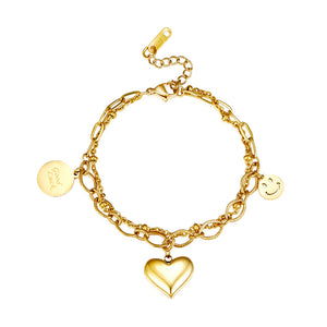 Pulsera Doble Accesorios Corazón+Redondo+Sonrisa