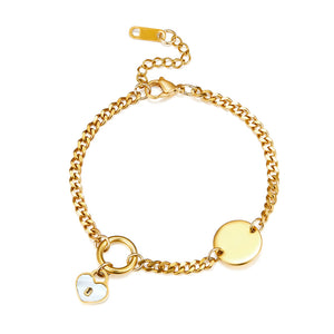 Heart-shaped Lock White Shell + Round Accessories Bracelet