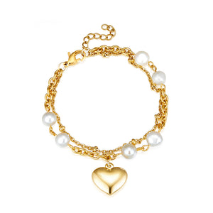 Heart-shaped Accessory With 6 Special-shaped White Pearl Double Bracelet