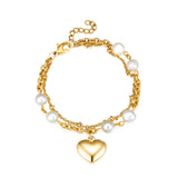 Heart-shaped Accessory With 6 Special-shaped White Pearl Double Bracelet