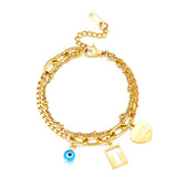 Heart-shaped+Rectangular T-shaped Hollow+1 Blue Eyeball Double Bracelet