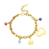 Leaf Grass + Heart-shaped Hollow + 3 Mixed Color Eyeballs Bracelet