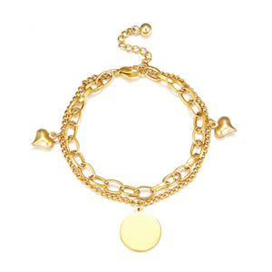 Bracelet double rond + 2 accessoires en forme de cœur