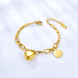 Pulsera Acero Inoxidable Corazón + Accesorios Redondos