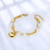 Heart-shaped Accessory With 6 Special-shaped White Pearl Double Bracelet