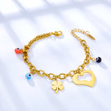 Leaf Grass + Heart-shaped Hollow + 3 Mixed Color Eyeballs Bracelet