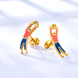 Boys Playing Volleyball Mixed Color Cut Stud Earrings