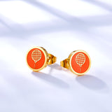 Stainless Steel Tennis Racket Brown Cut Stud Earrings