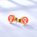 Stainless Steel Trophy Rose Red Cut Stud Earrings