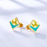 Square Football Mixed Color Cut Stud Earrings