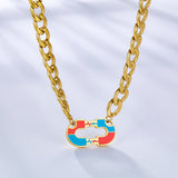 Stainless Steel Oblong Mixed Color ECG Necklace