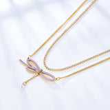 Odd-shaped Bow Purple With White Pearl + White Diamond With Chain Double Chain Necklace