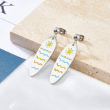 Stainless Steel Half Bead With Oval Sunshine Sea Mixed Color Earrings