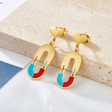 Heart-shaped With Oval Hollow With ECG Mixed Color Earrings