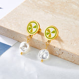 Boucles D'oreilles Citron Couleur Mixte Avec Perles Exotiques Blanches